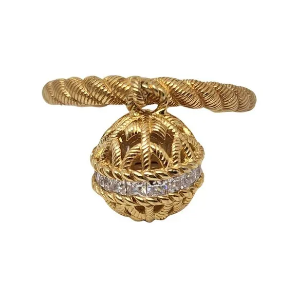 Judith Ripka Gold Over Sterling Silver CZ Dangle Ball Ring Size 11 #17002